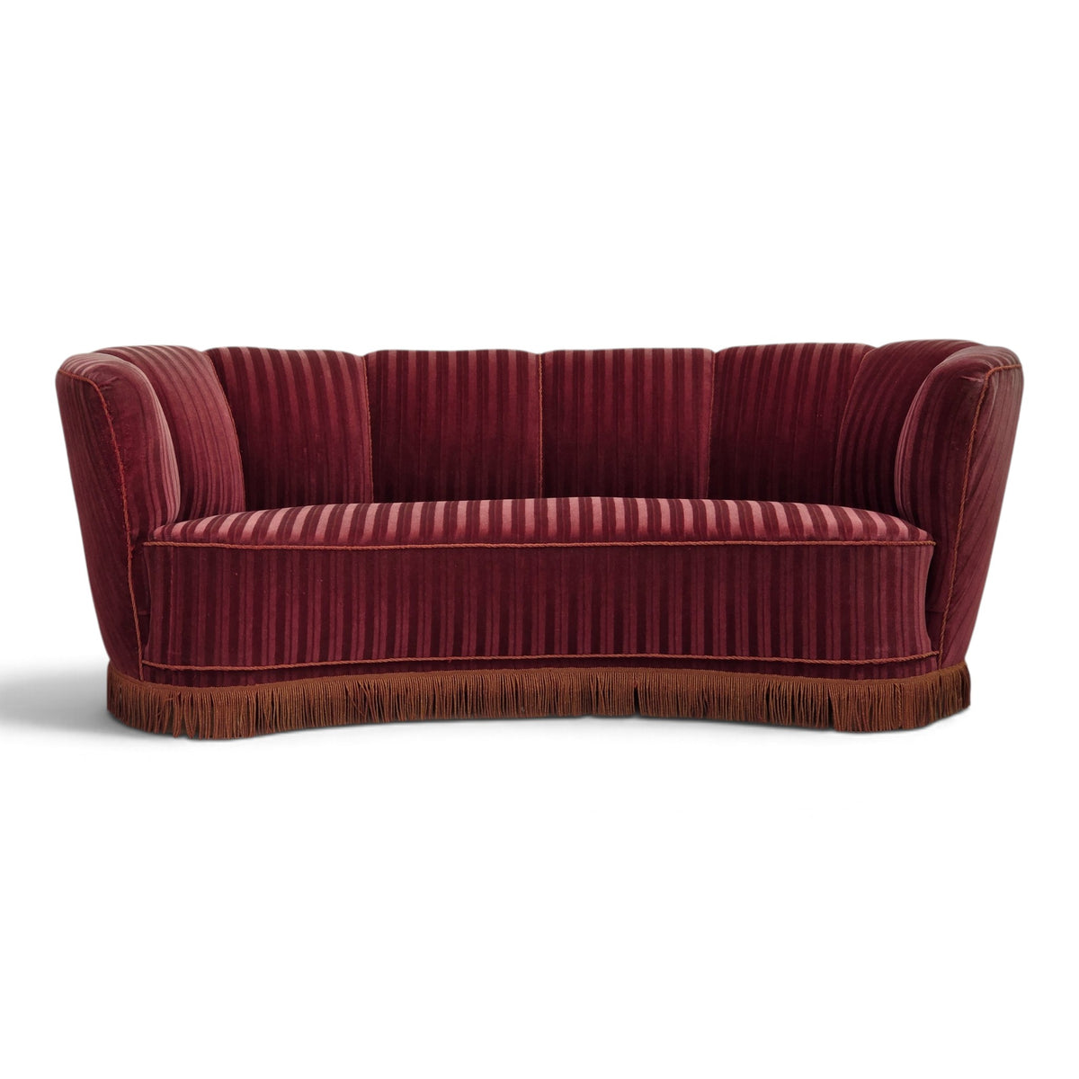 1960s, Danish 2-seater "Banan" sofa, furniture velour, oak wood.