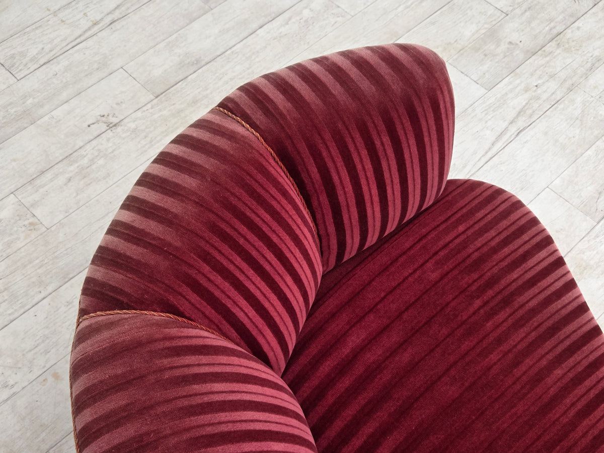 1960s, Danish 2-seater "Banan" sofa, furniture velour, oak wood.