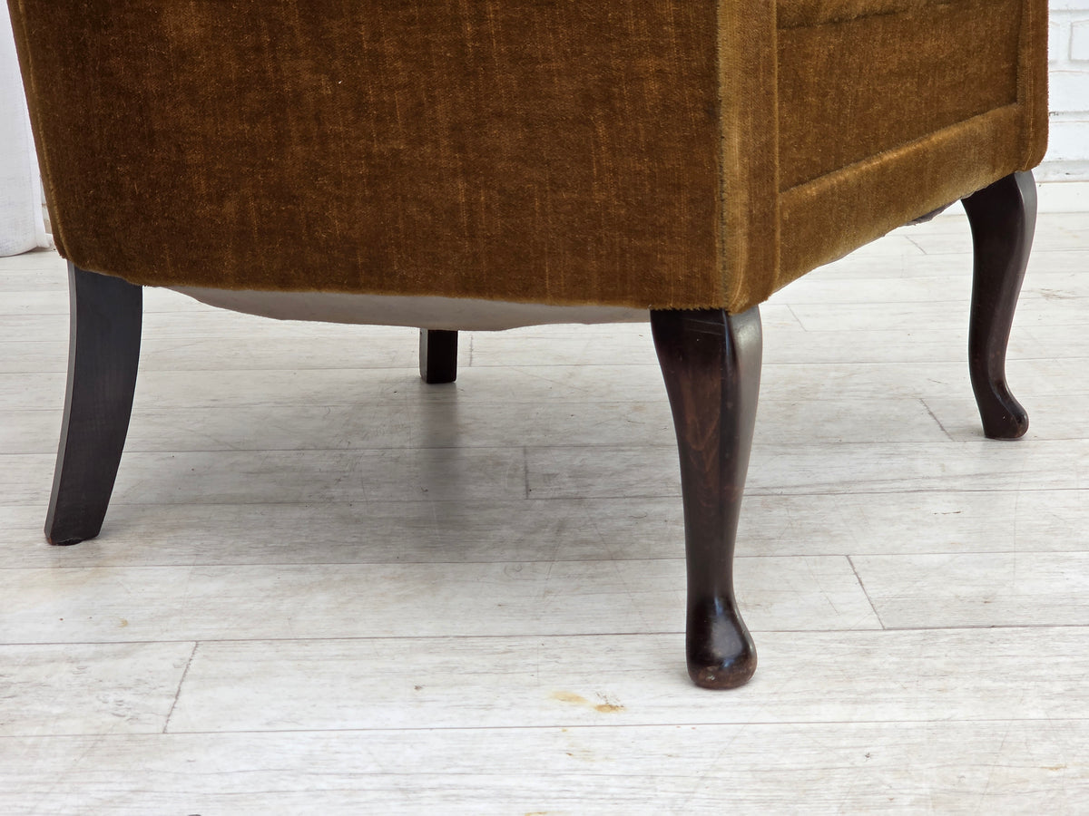 1960s, Danish armchair, furniture velour, ash wood.