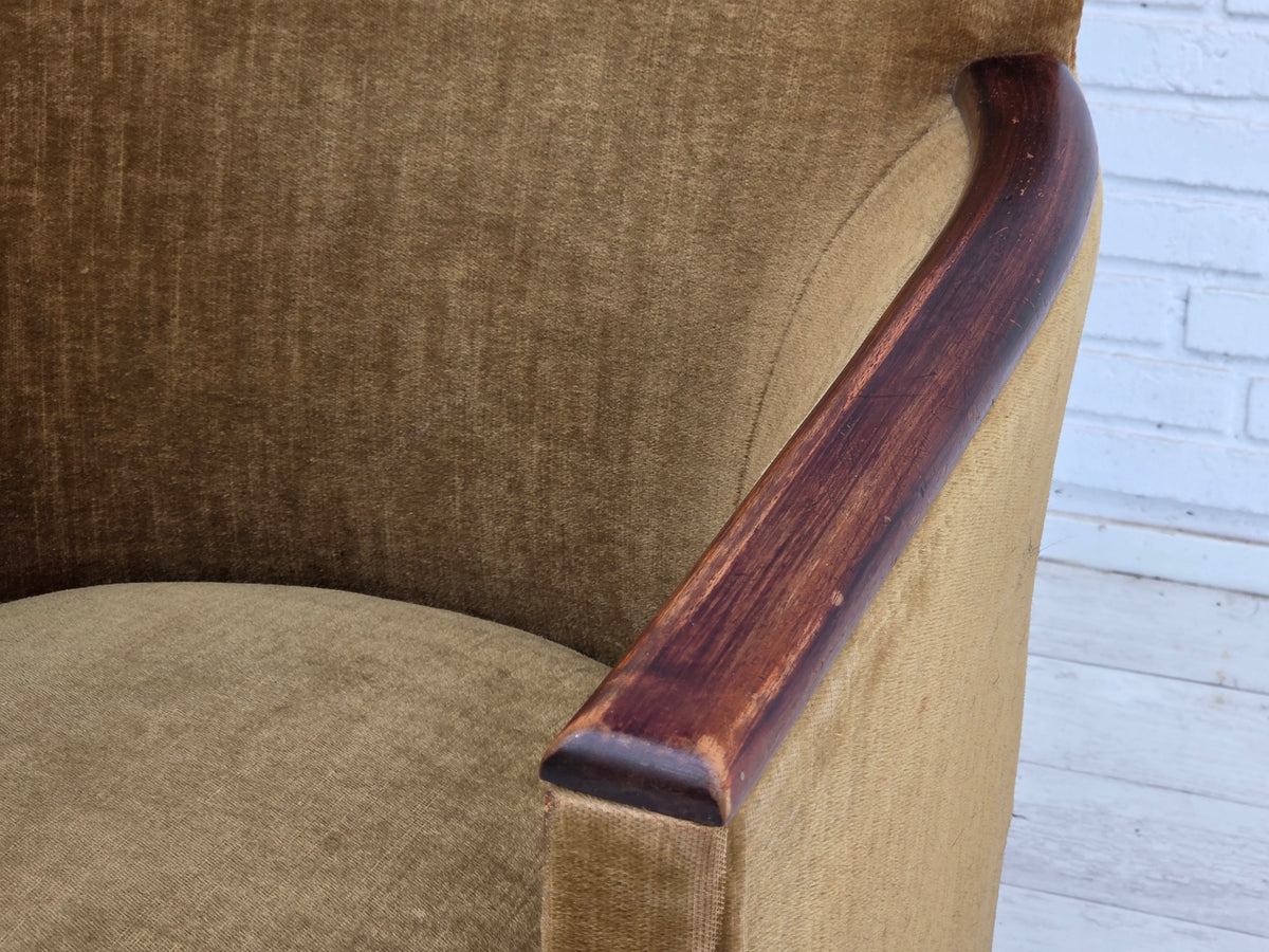 1960s, Danish armchair, furniture velour, ash wood.