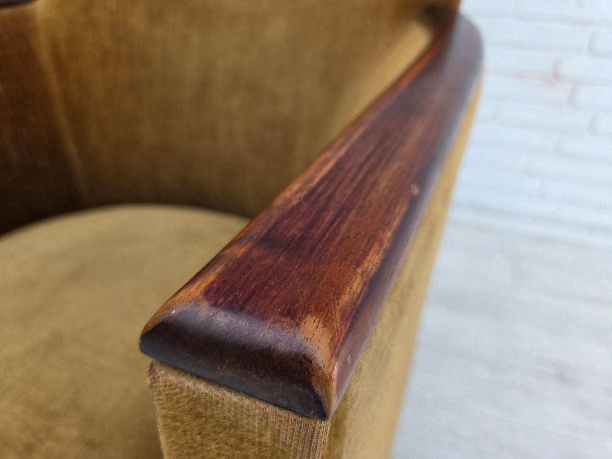 1960s, Danish armchair, furniture velour, ash wood.