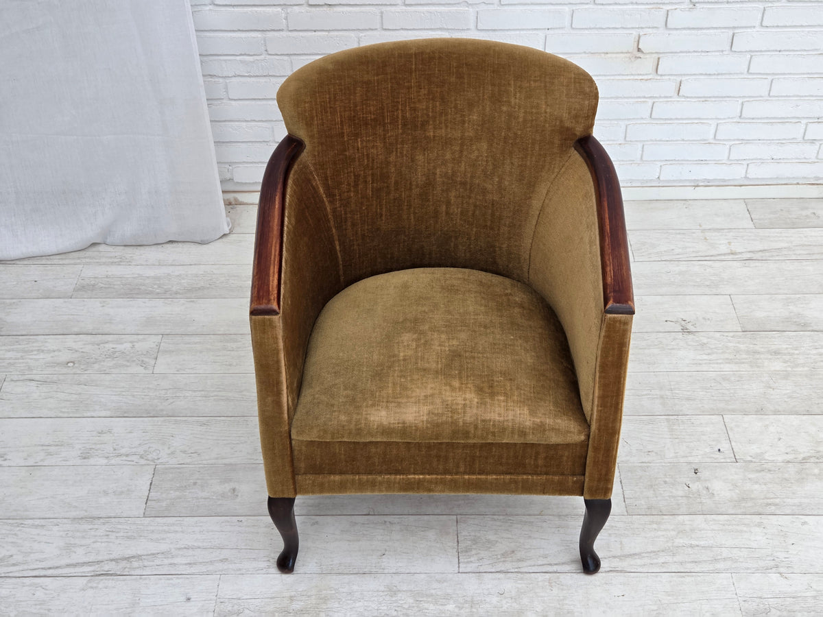 1960s, Danish armchair, furniture velour, ash wood.