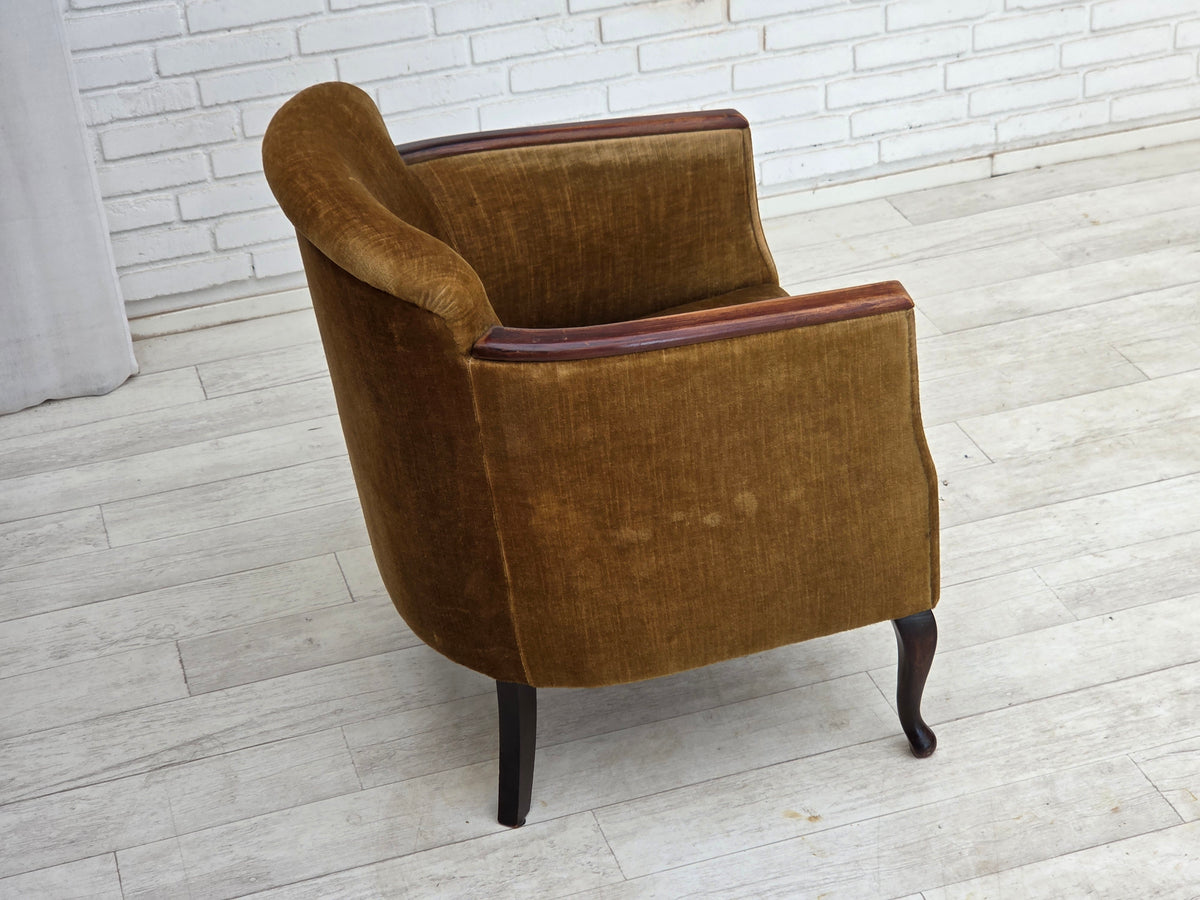 1960s, Danish armchair, furniture velour, ash wood.