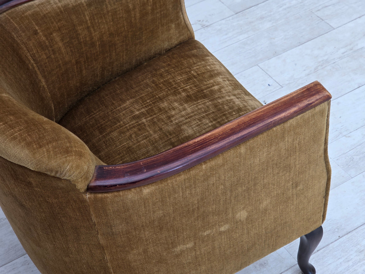 1960s, Danish armchair, furniture velour, ash wood.