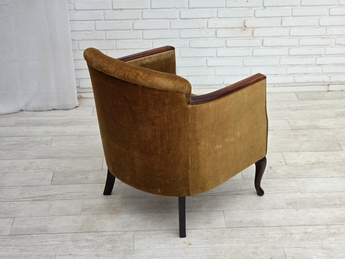 1960s, Danish armchair, furniture velour, ash wood.