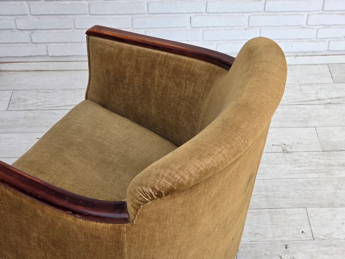1960s, Danish armchair, furniture velour, ash wood.