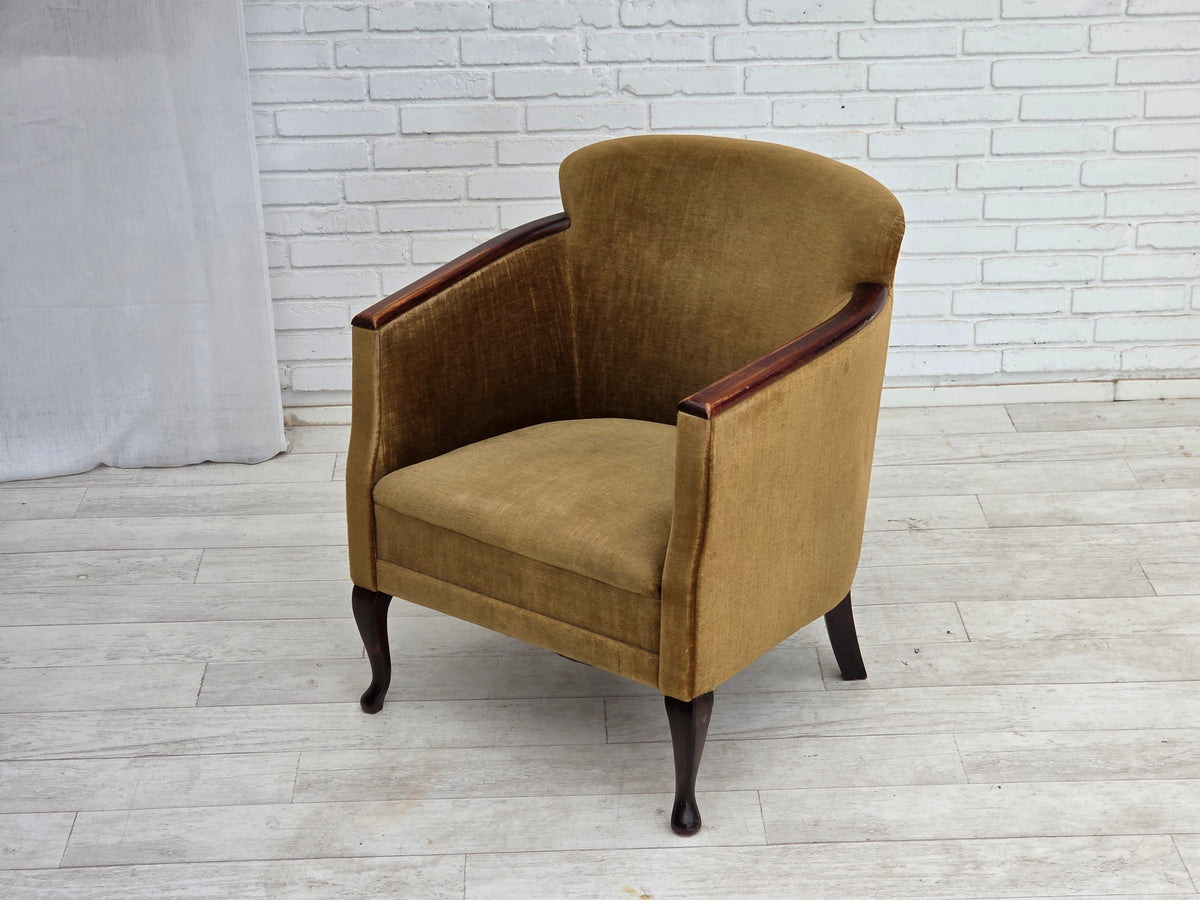 1960s, Danish armchair, furniture velour, ash wood.