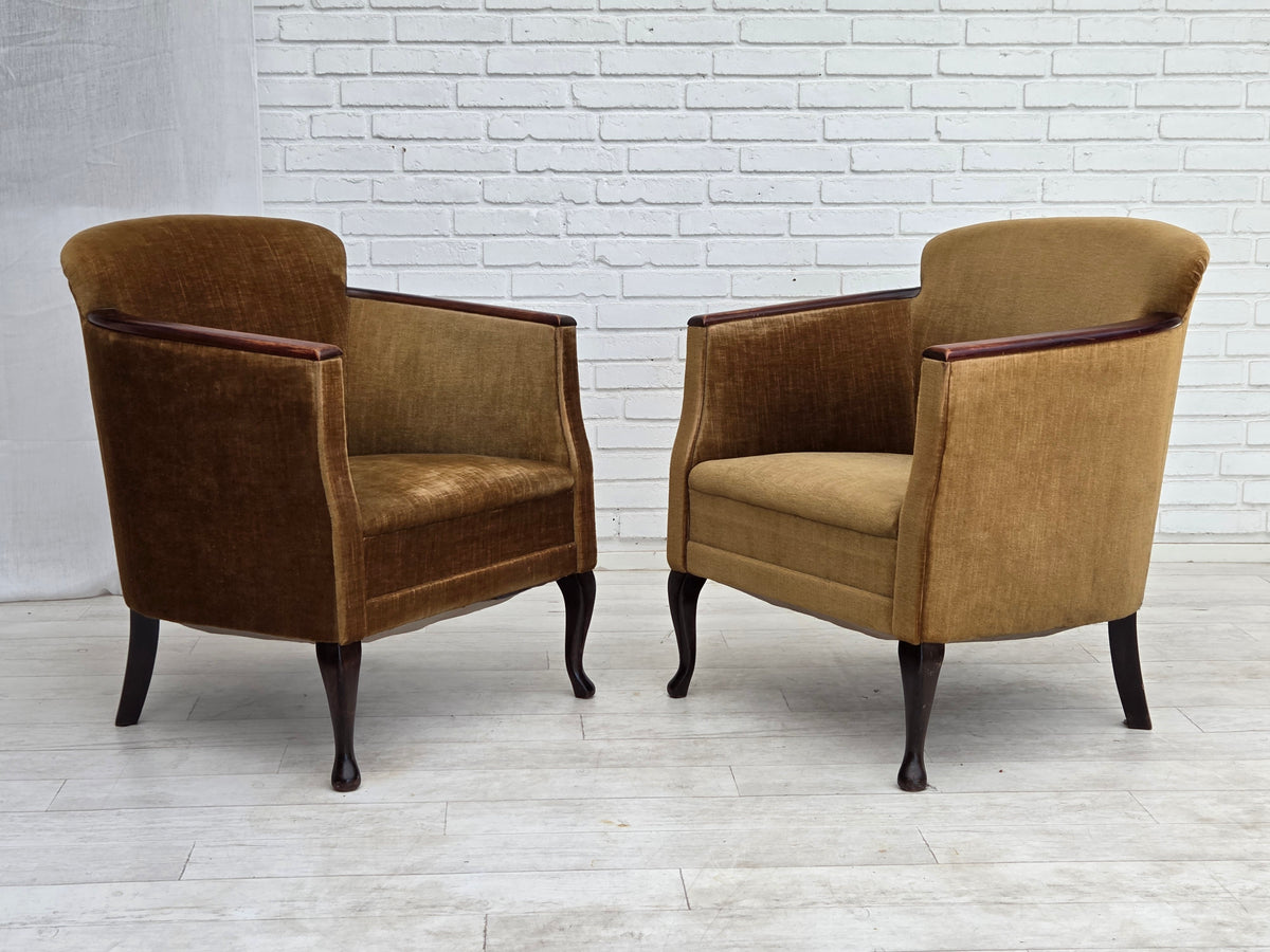 1960s, Danish armchair, furniture velour, ash wood.