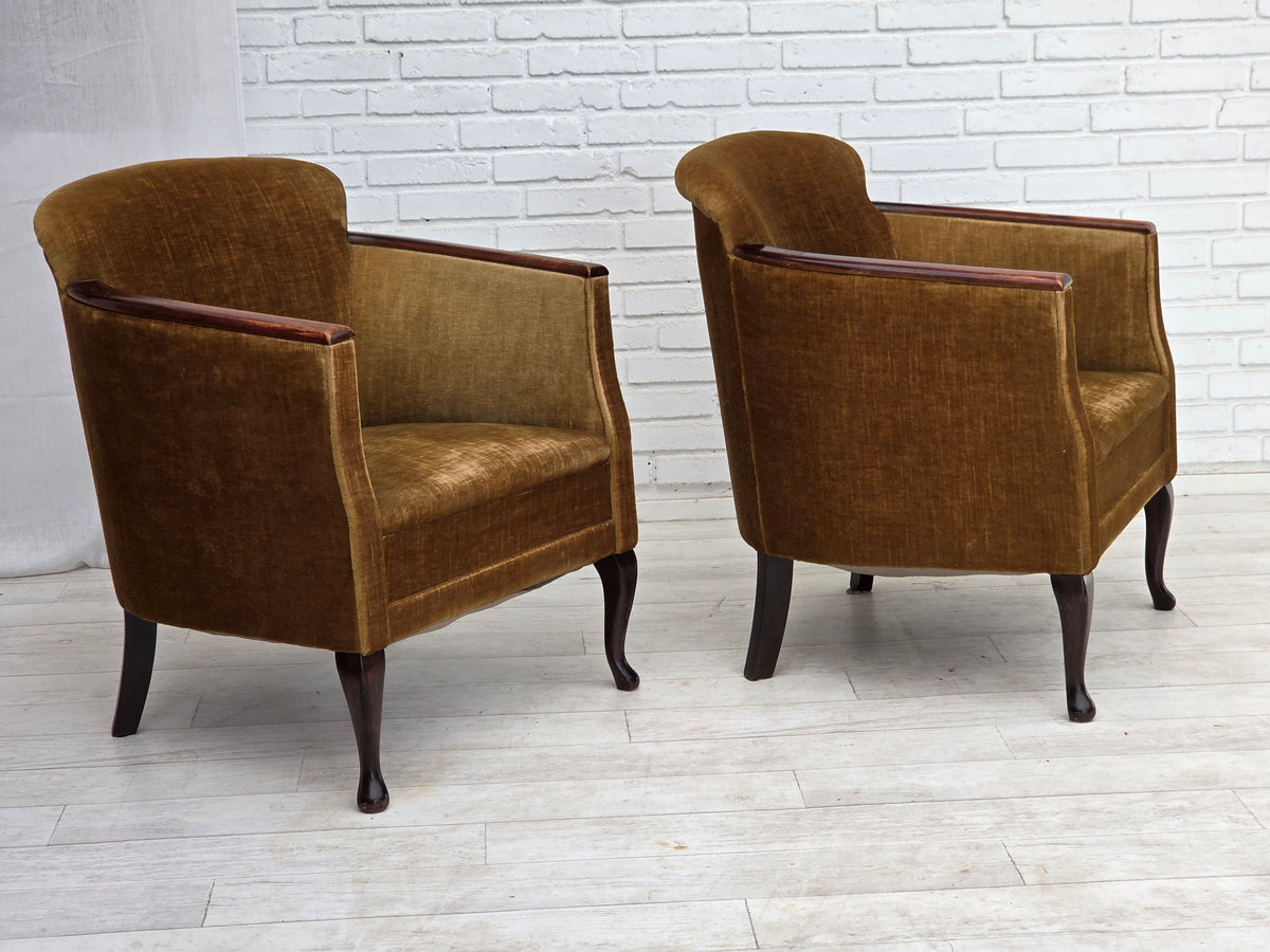 1960s, Danish armchair, furniture velour, ash wood.