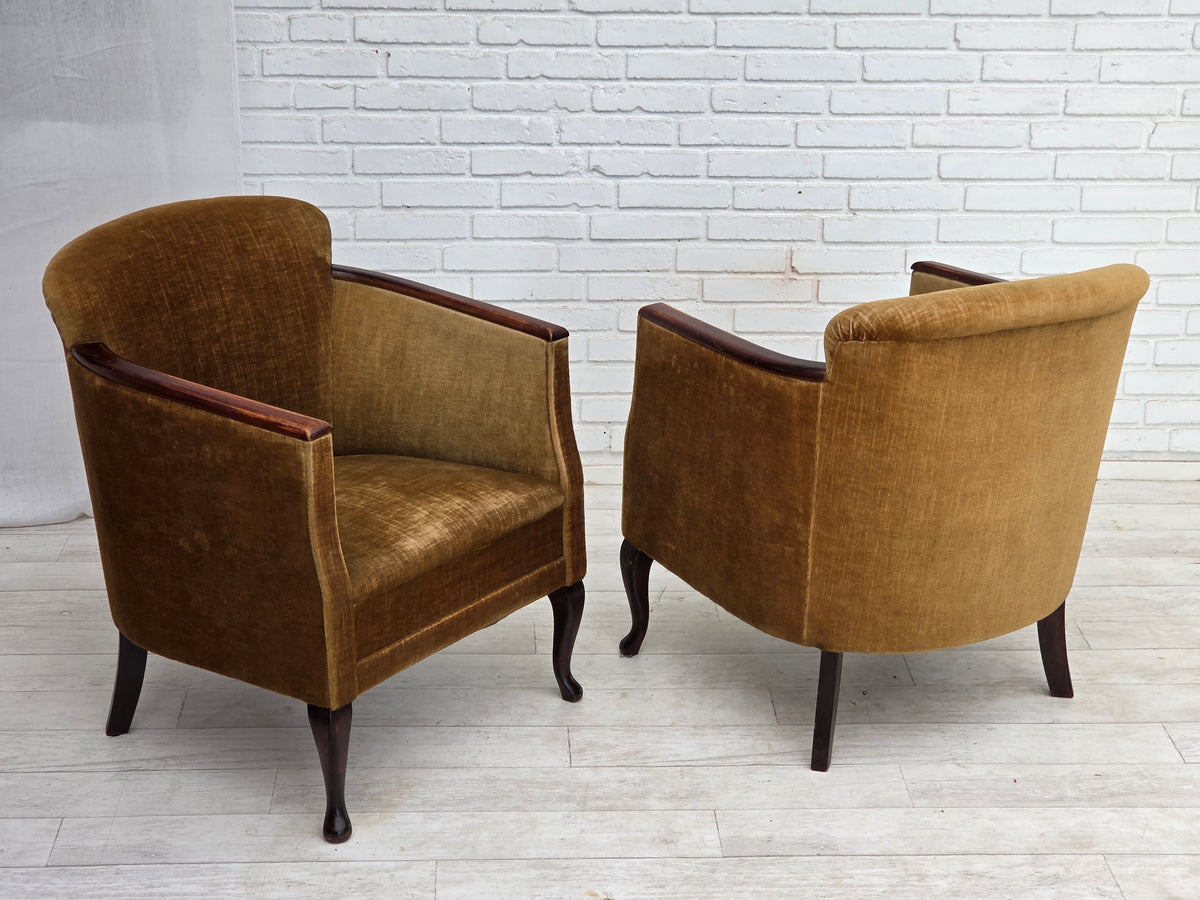 1960s, Danish armchair, furniture velour, ash wood.