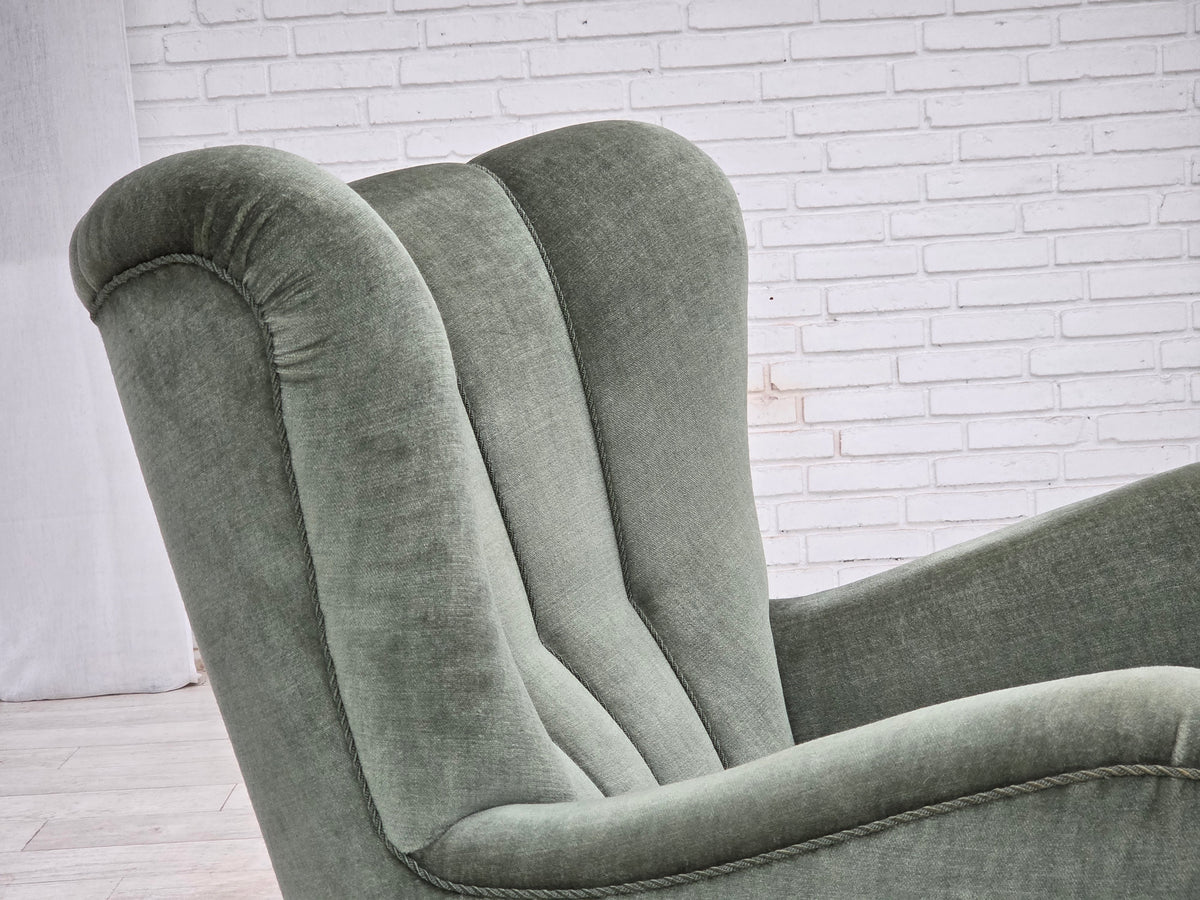 1960s, Danish highback relax chair, furniture velour, ash wood.