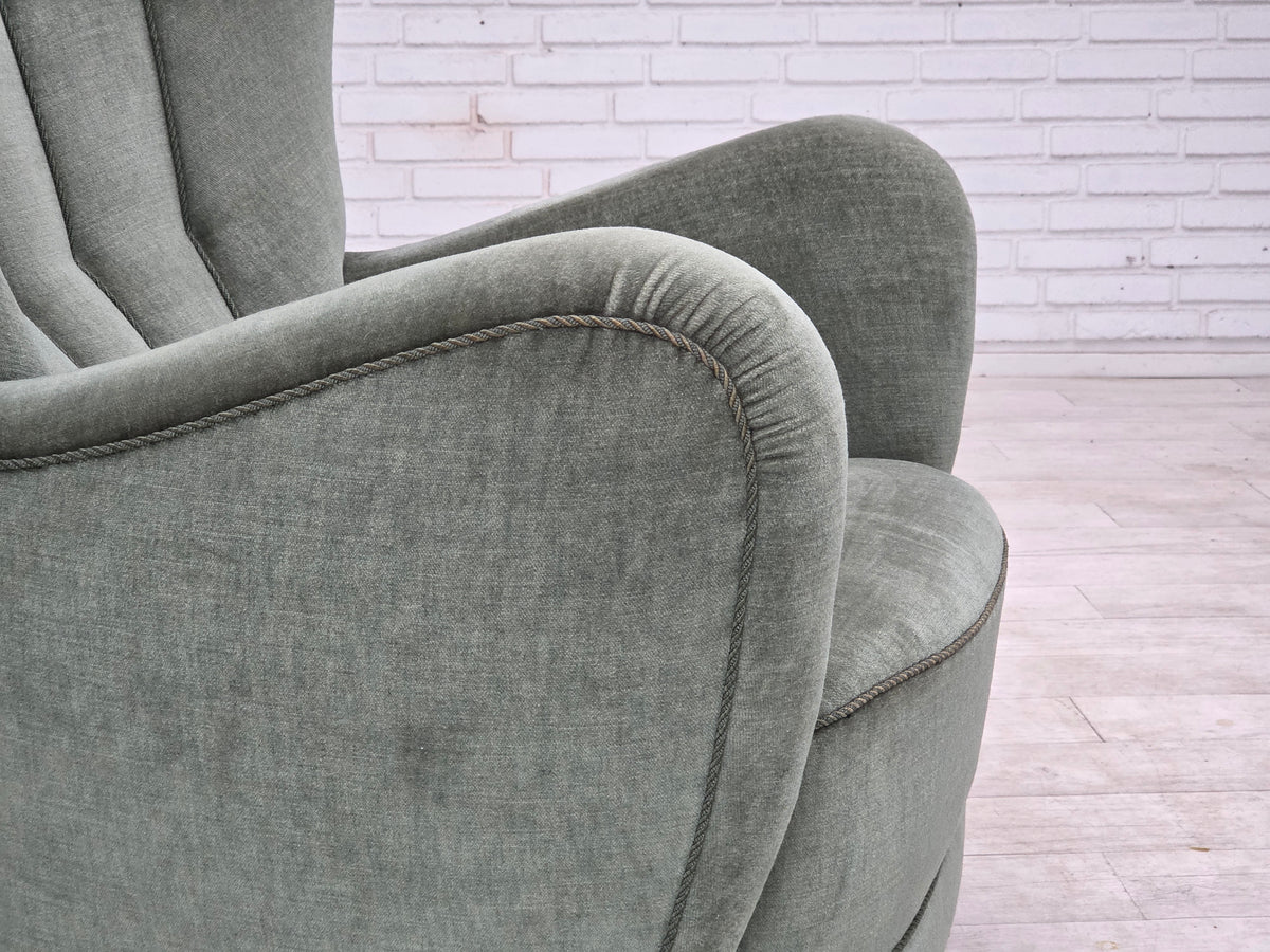 1960s, Danish highback relax chair, furniture velour, ash wood.
