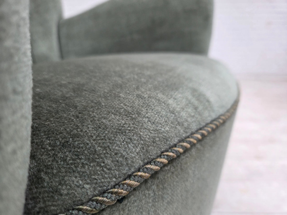 1960s, Danish highback relax chair, furniture velour, ash wood.