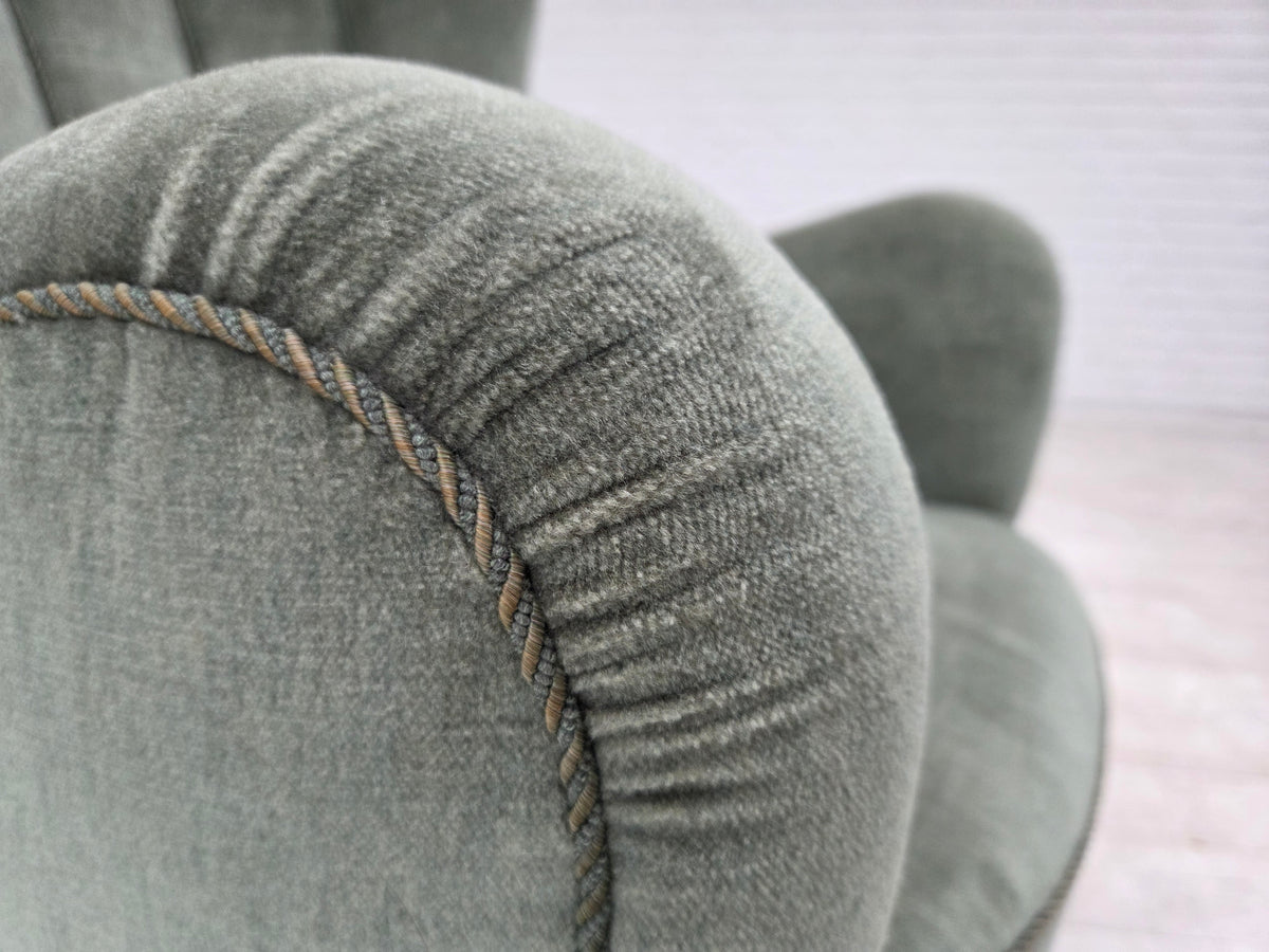 1960s, Danish highback relax chair, furniture velour, ash wood.