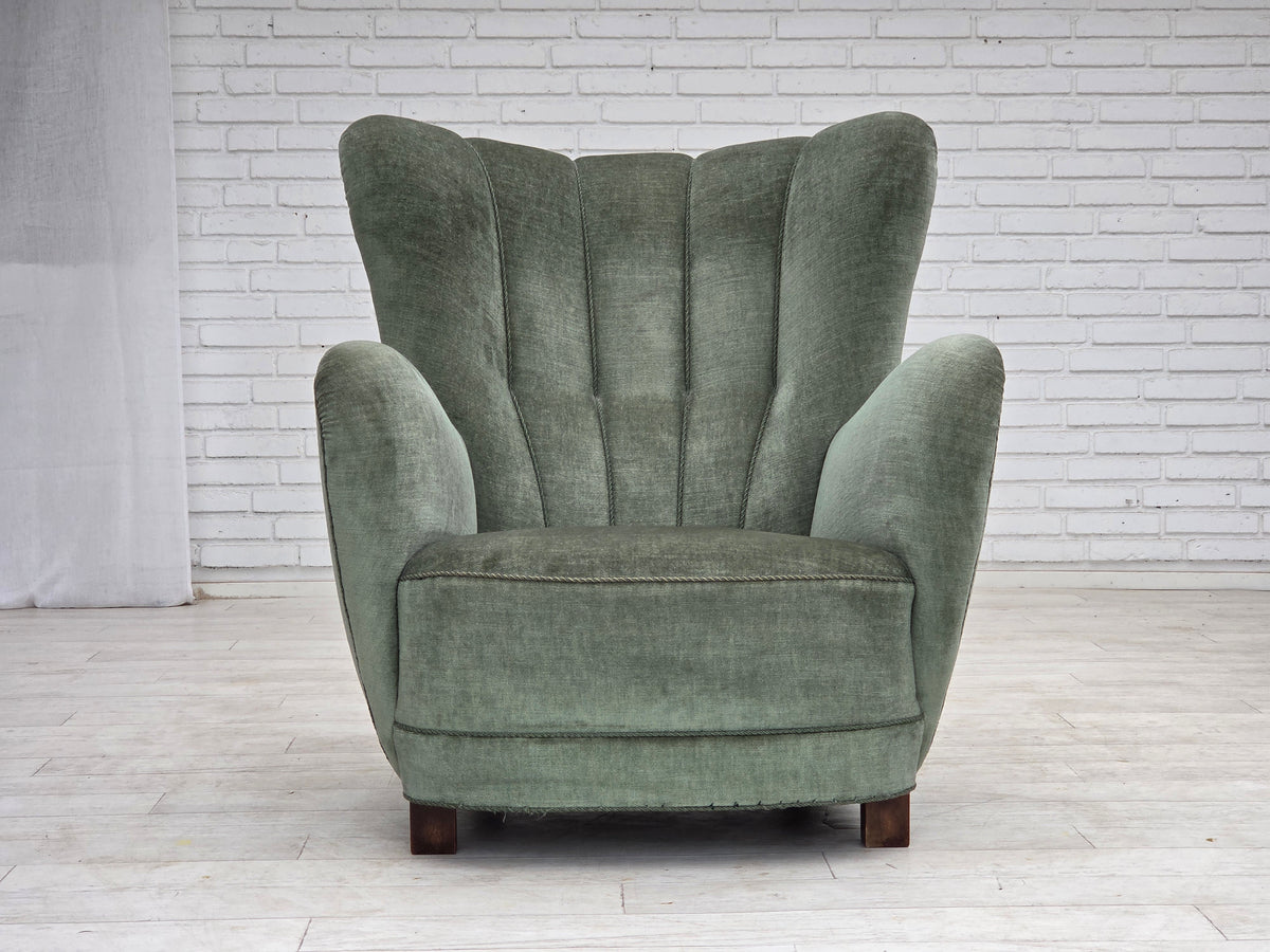 1960s, Danish highback relax chair, furniture velour, ash wood.
