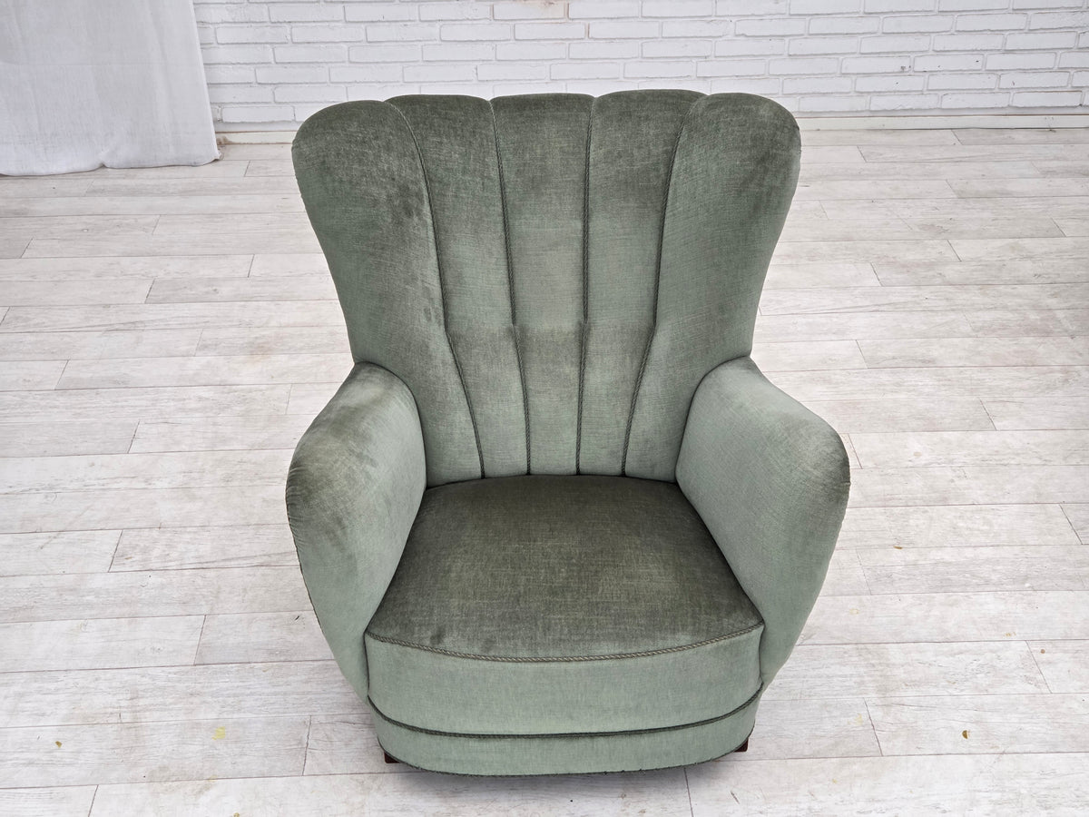 1960s, Danish highback relax chair, furniture velour, ash wood.