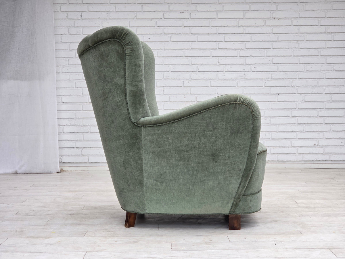 1960s, Danish highback relax chair, furniture velour, ash wood.