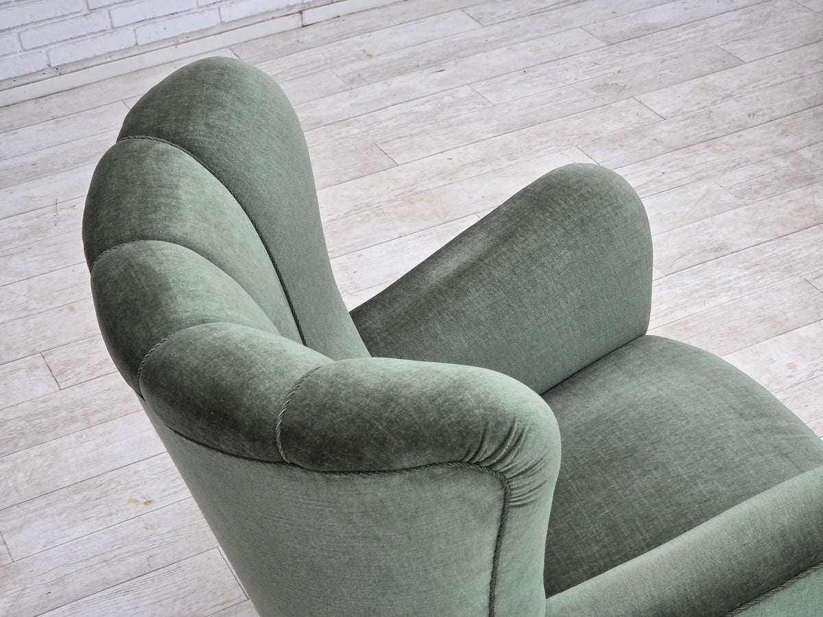 1960s, Danish highback relax chair, furniture velour, ash wood.