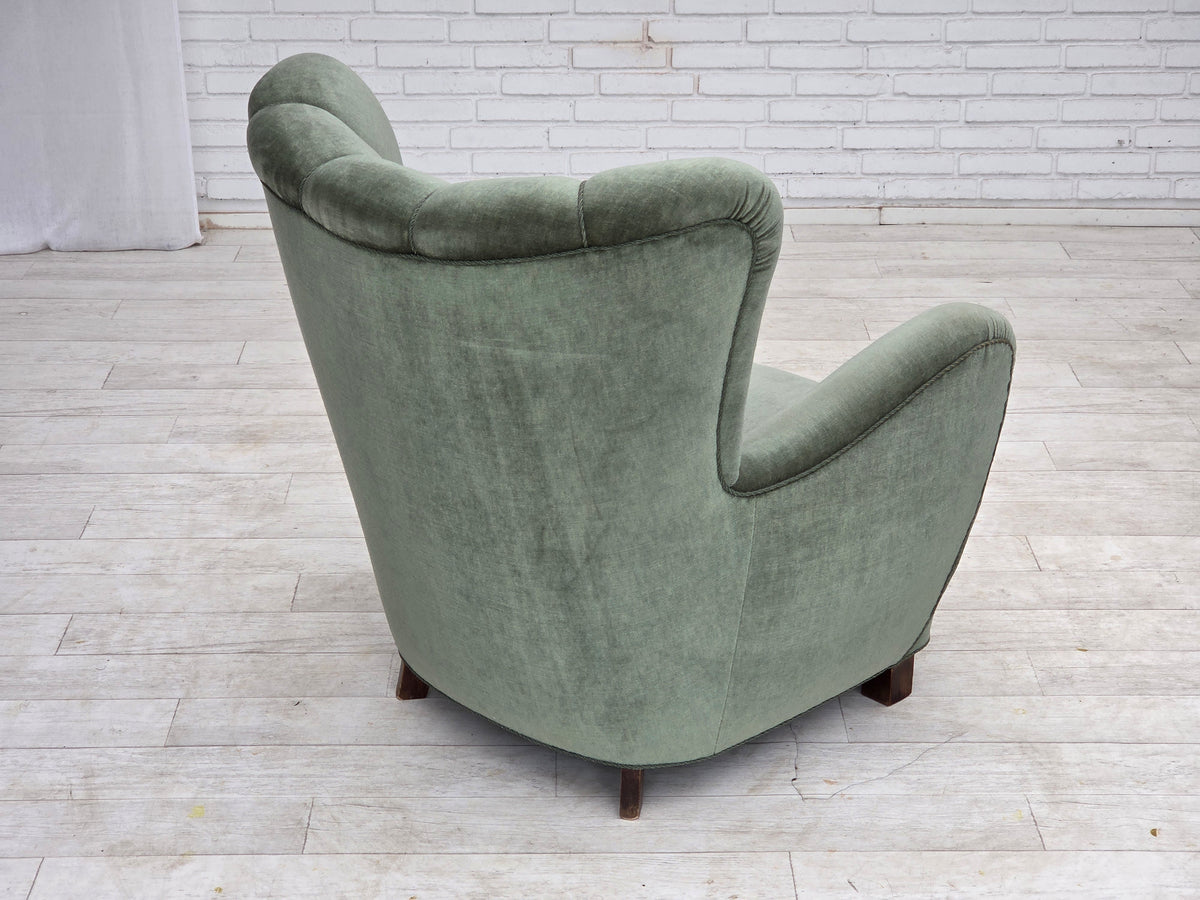1960s, Danish highback relax chair, furniture velour, ash wood.