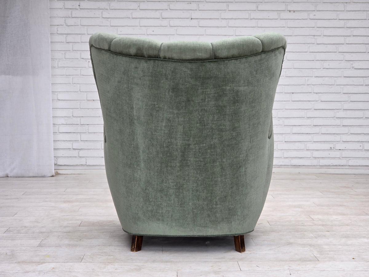 1960s, Danish highback relax chair, furniture velour, ash wood.