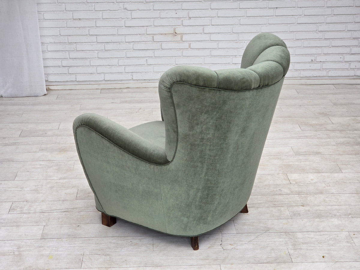 1960s, Danish highback relax chair, furniture velour, ash wood.