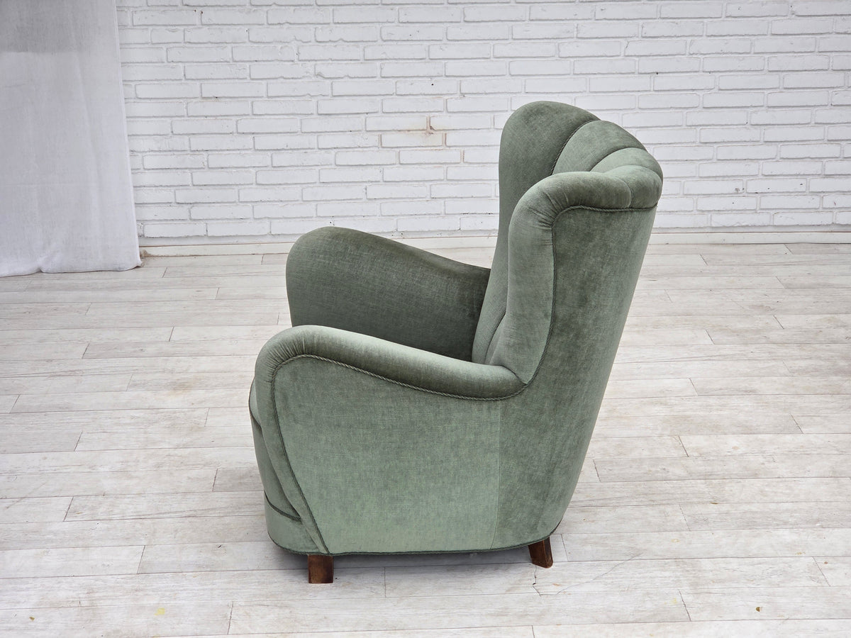 1960s, Danish highback relax chair, furniture velour, ash wood.