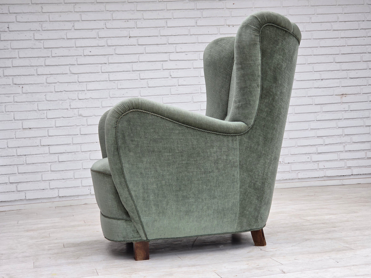 1960s, Danish highback relax chair, furniture velour, ash wood.