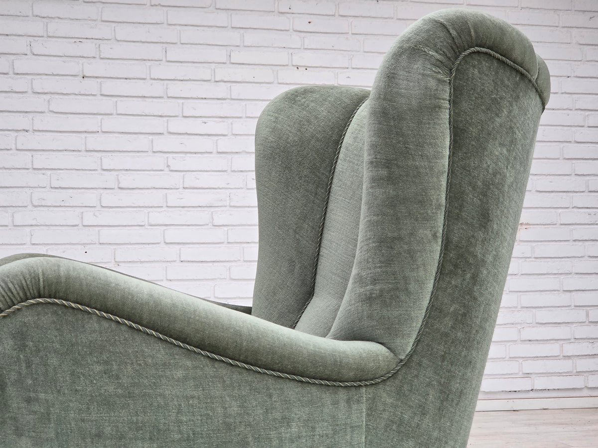 1960s, Danish highback relax chair, furniture velour, ash wood.