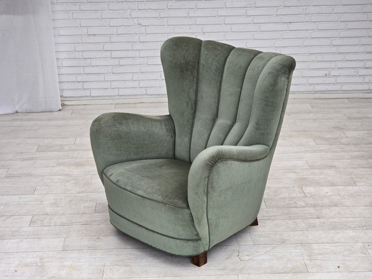 1960s, Danish highback relax chair, furniture velour, ash wood.