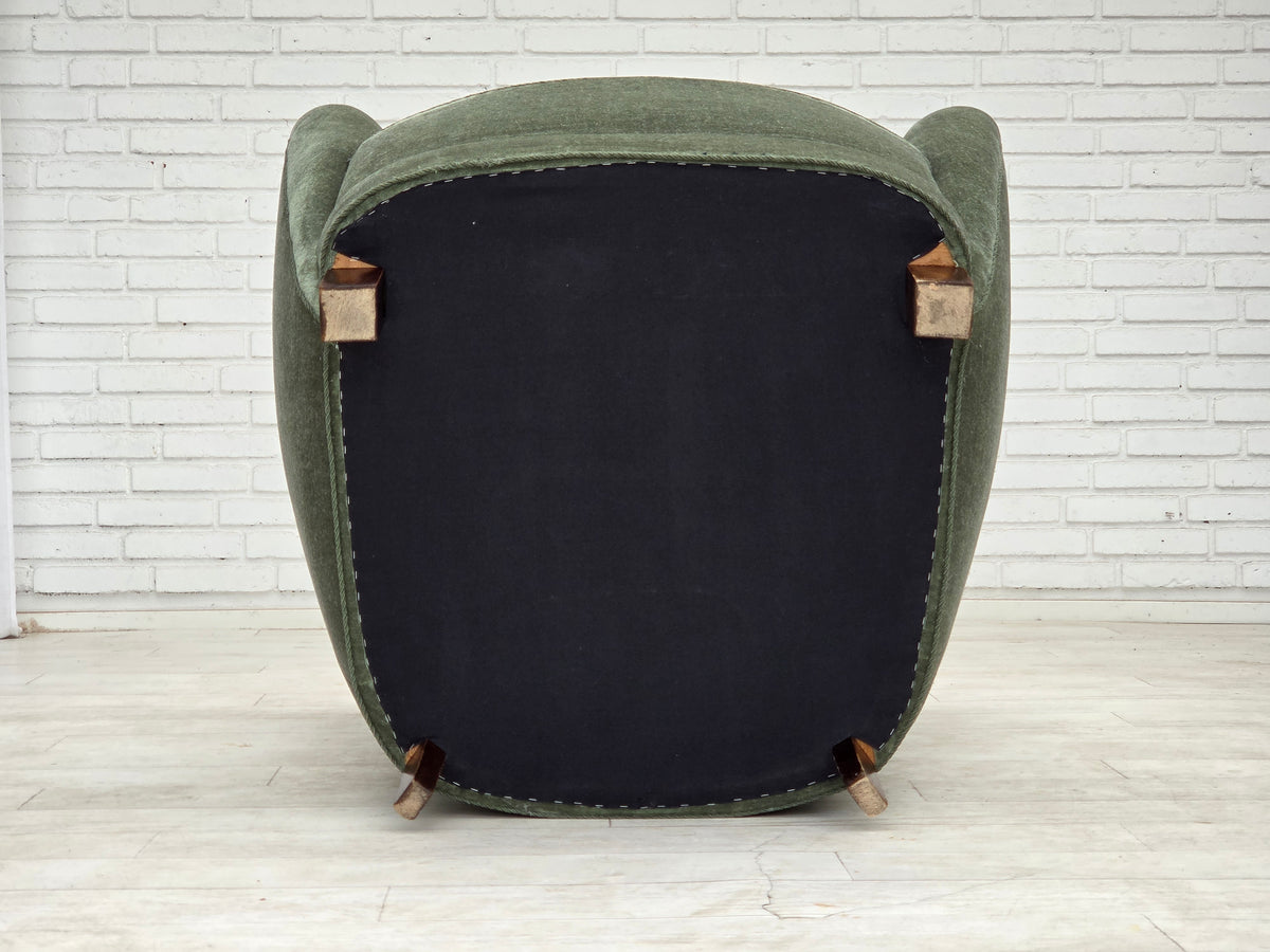 1960s, Danish highback relax chair, furniture velour, ash wood.