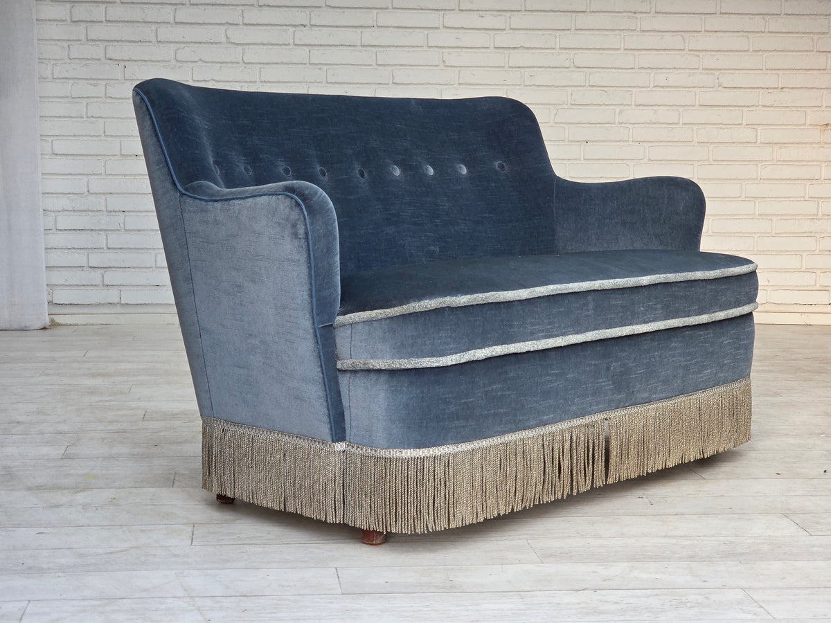 1970s, Danish 2-seater sofa, furniture velour, beech wood.