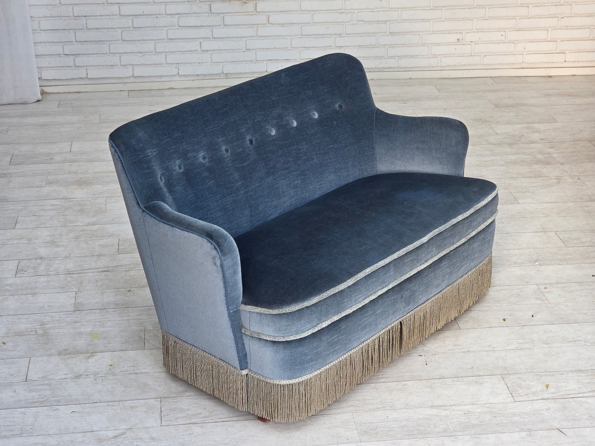 1970s, Danish 2-seater sofa, furniture velour, beech wood.