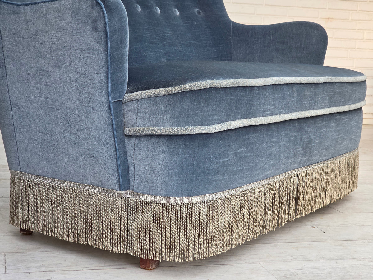 1970s, Danish 2-seater sofa, furniture velour, beech wood.