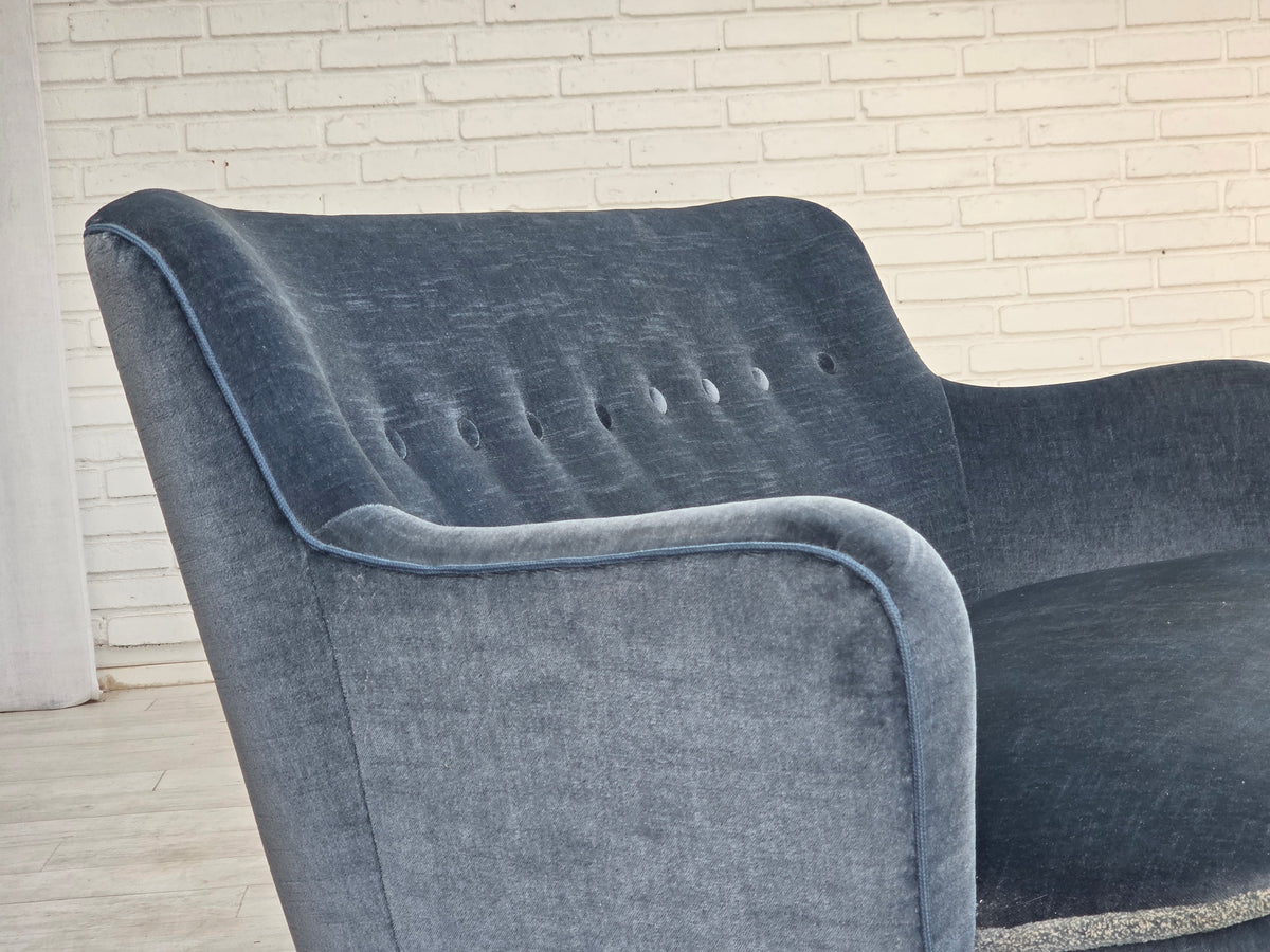 1970s, Danish 2-seater sofa, furniture velour, beech wood.