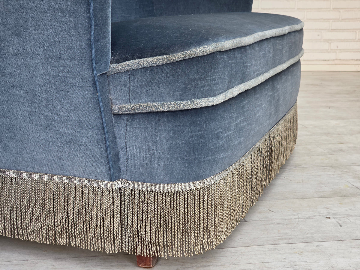 1970s, Danish 2-seater sofa, furniture velour, beech wood.