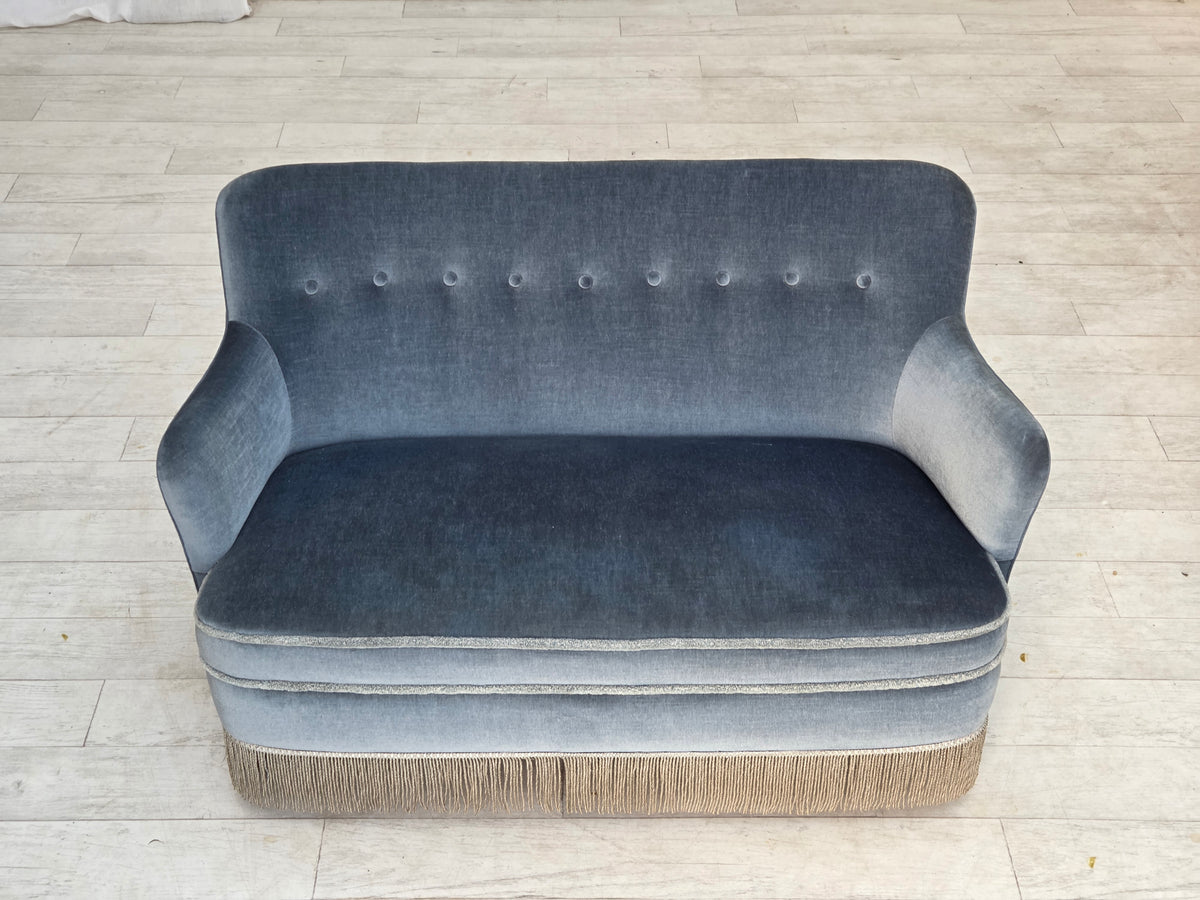 1970s, Danish 2-seater sofa, furniture velour, beech wood.
