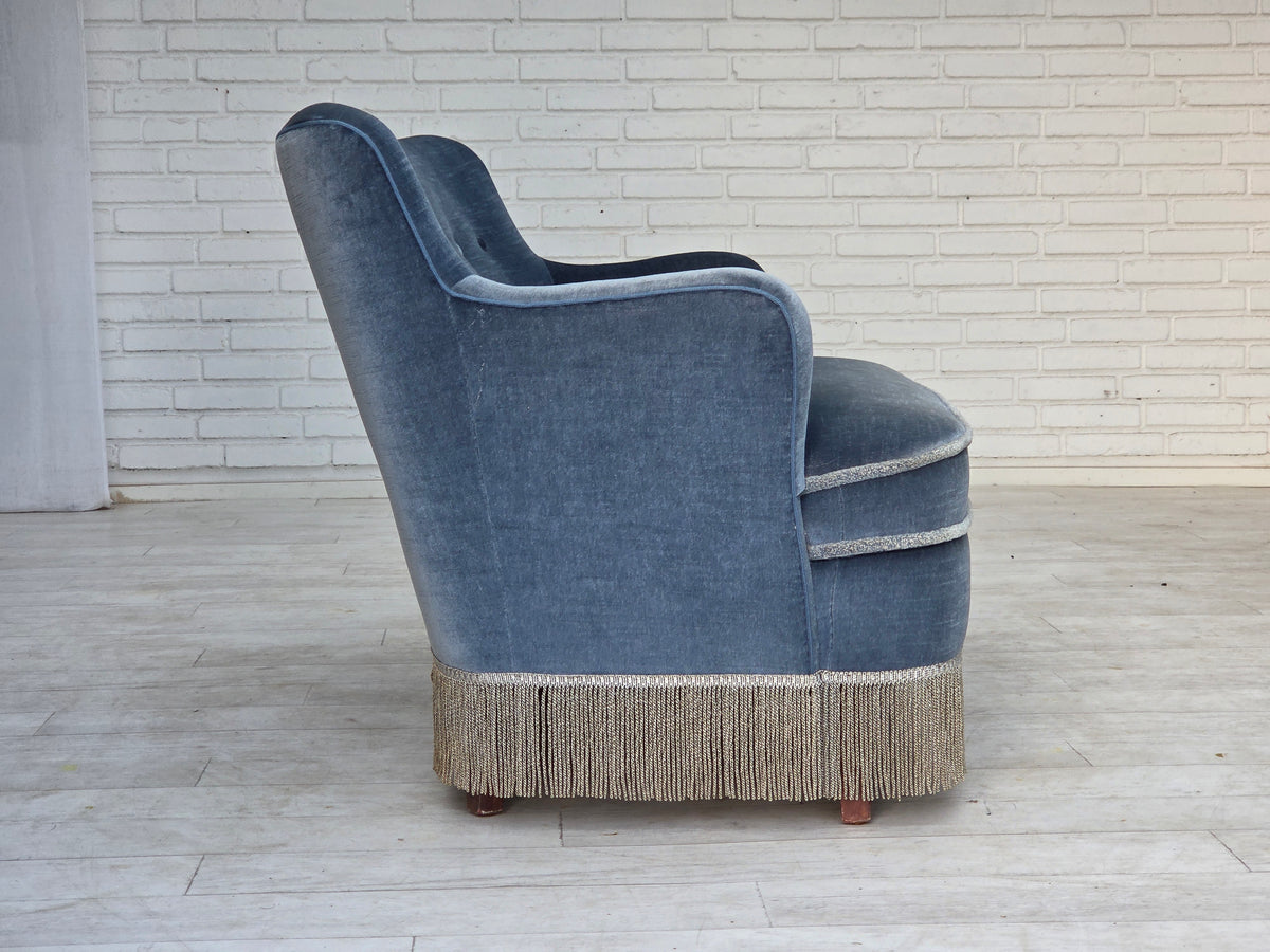 1970s, Danish 2-seater sofa, furniture velour, beech wood.