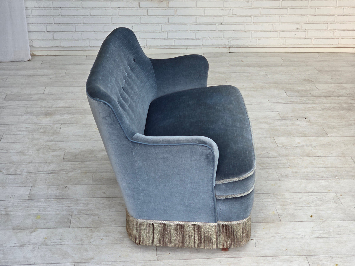 1970s, Danish 2-seater sofa, furniture velour, beech wood.