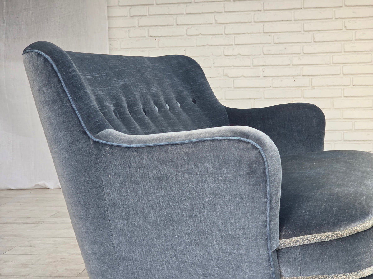 1970s, Danish 2-seater sofa, furniture velour, beech wood.