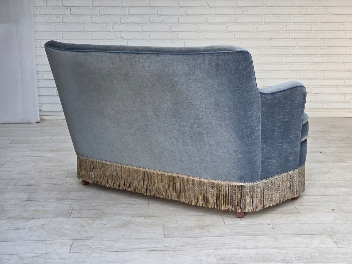 1970s, Danish 2-seater sofa, furniture velour, beech wood.