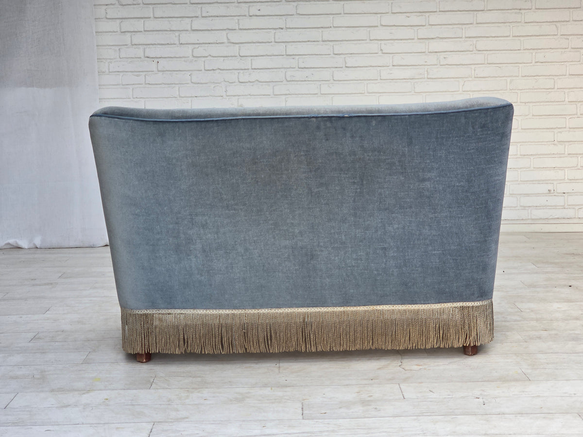 1970s, Danish 2-seater sofa, furniture velour, beech wood.