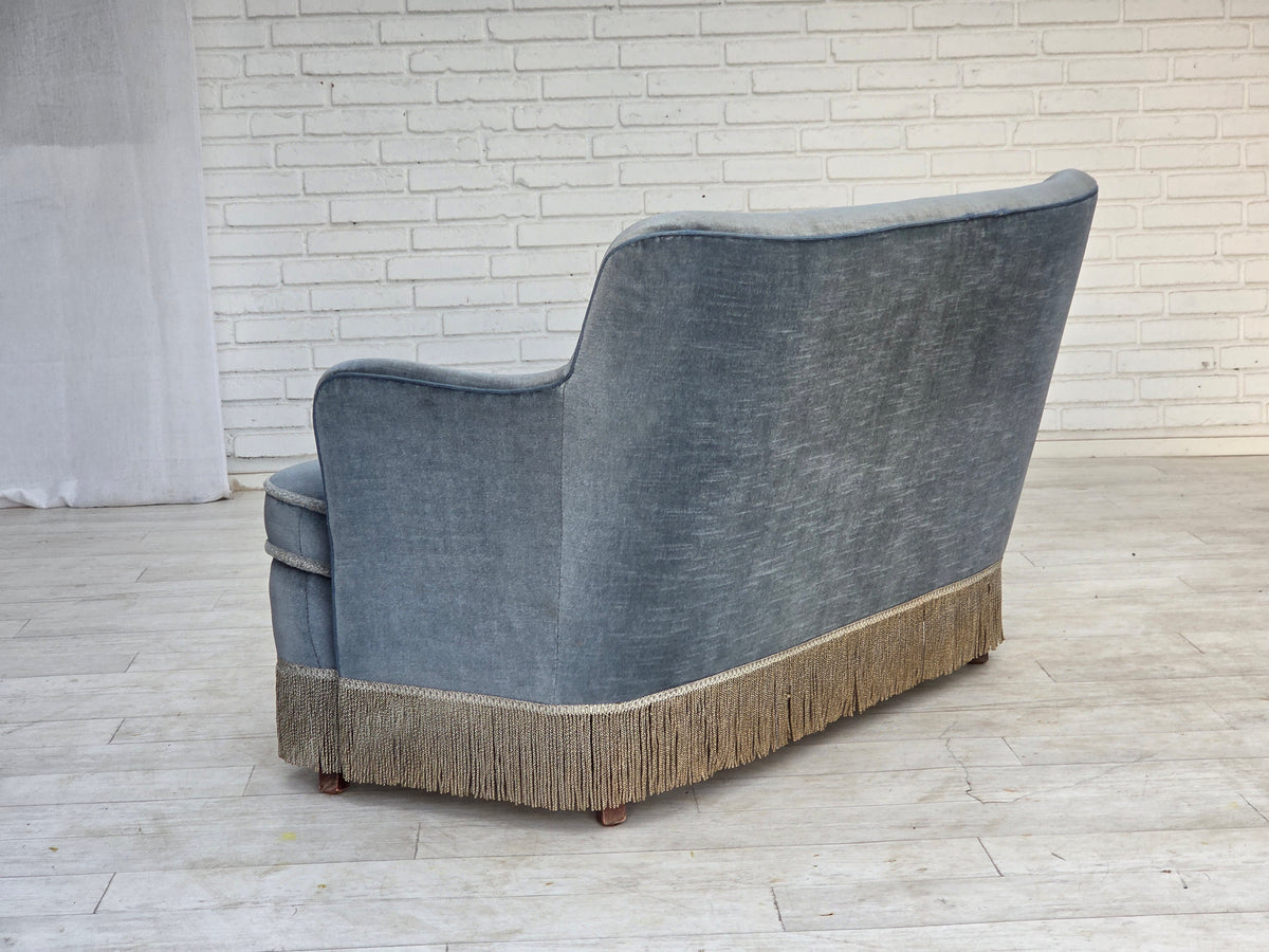 1970s, Danish 2-seater sofa, furniture velour, beech wood.