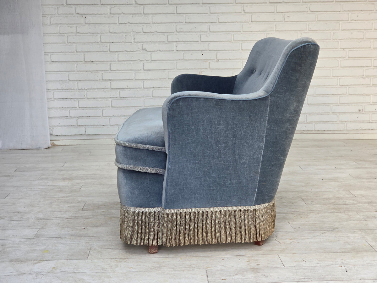 1970s, Danish 2-seater sofa, furniture velour, beech wood.