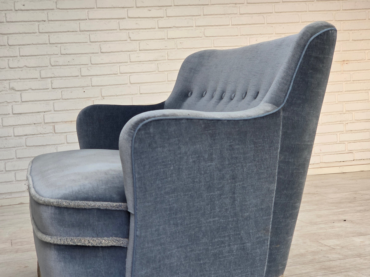 1970s, Danish 2-seater sofa, furniture velour, beech wood.