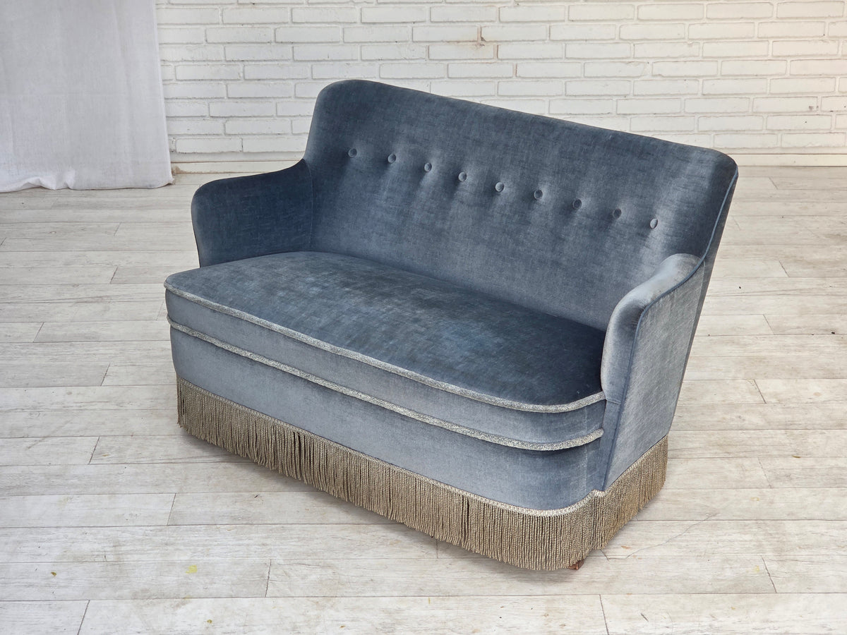 1970s, Danish 2-seater sofa, furniture velour, beech wood.