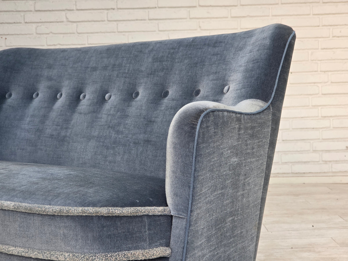 1970s, Danish 2-seater sofa, furniture velour, beech wood.