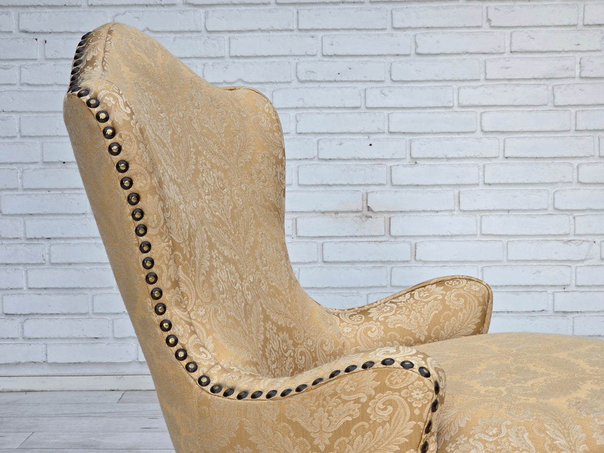 1960s, Danish cocktail lounge chair, jacquard fabric, beech wood.