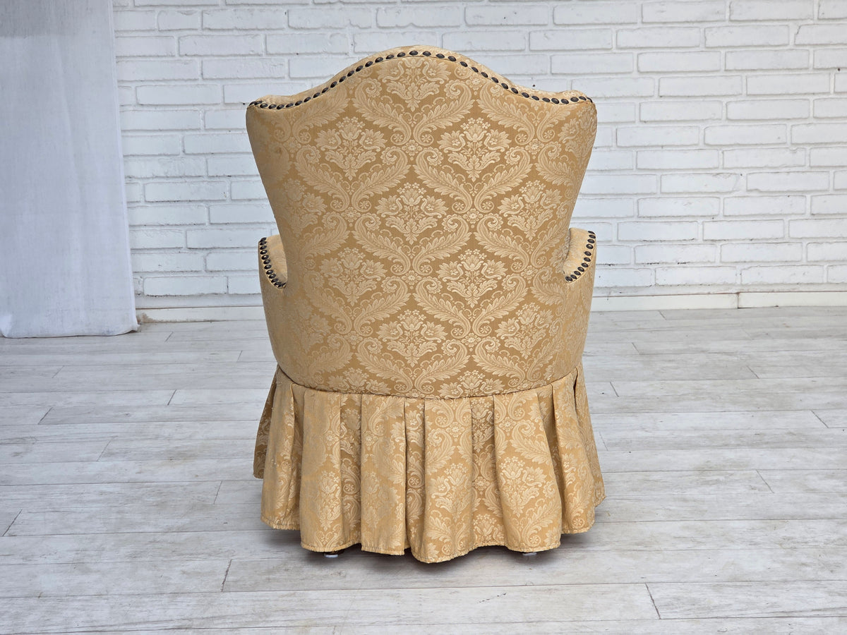 1960s, Danish cocktail lounge chair, jacquard fabric, beech wood.