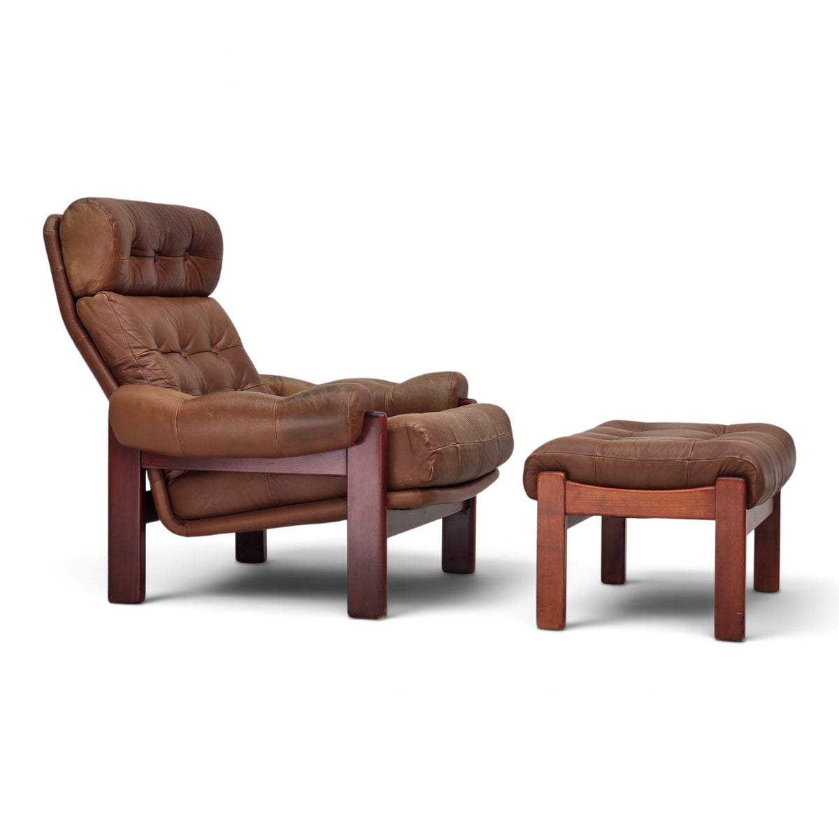 1970s, Swedish design, armchair with footstool, furniture leather.