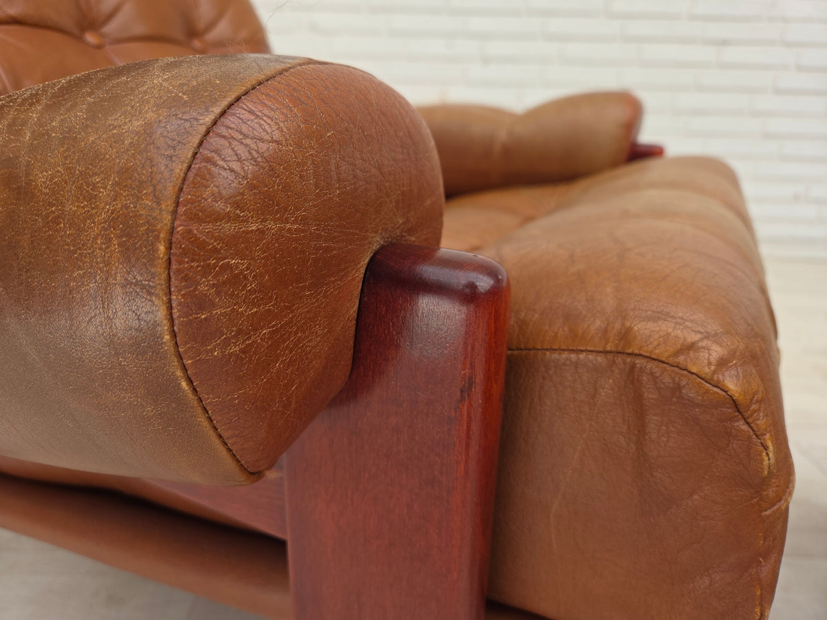 1970s, Swedish design, armchair with footstool, furniture leather.
